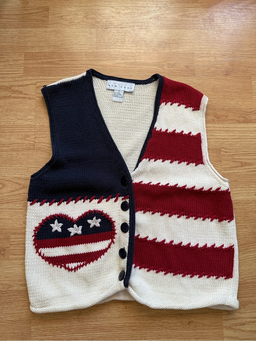 Vintage Patriotic Heart Striped Knit Vest - Red, White & Navy
